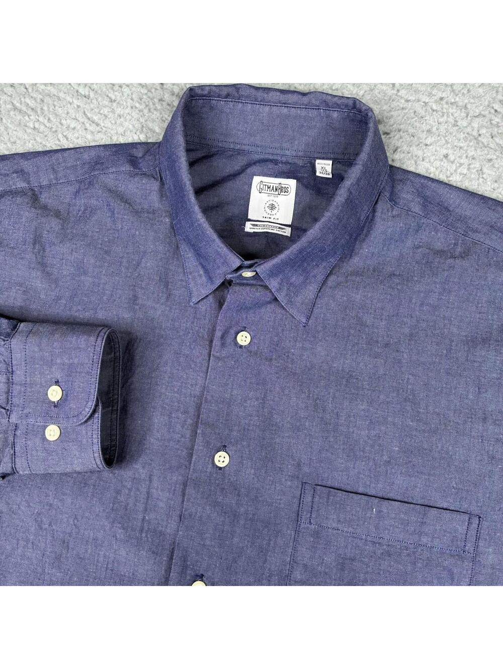 Gitman Bros Chambray Shirt Mens XL 17.5 35/36 Blue Button Up USA Trim Fit